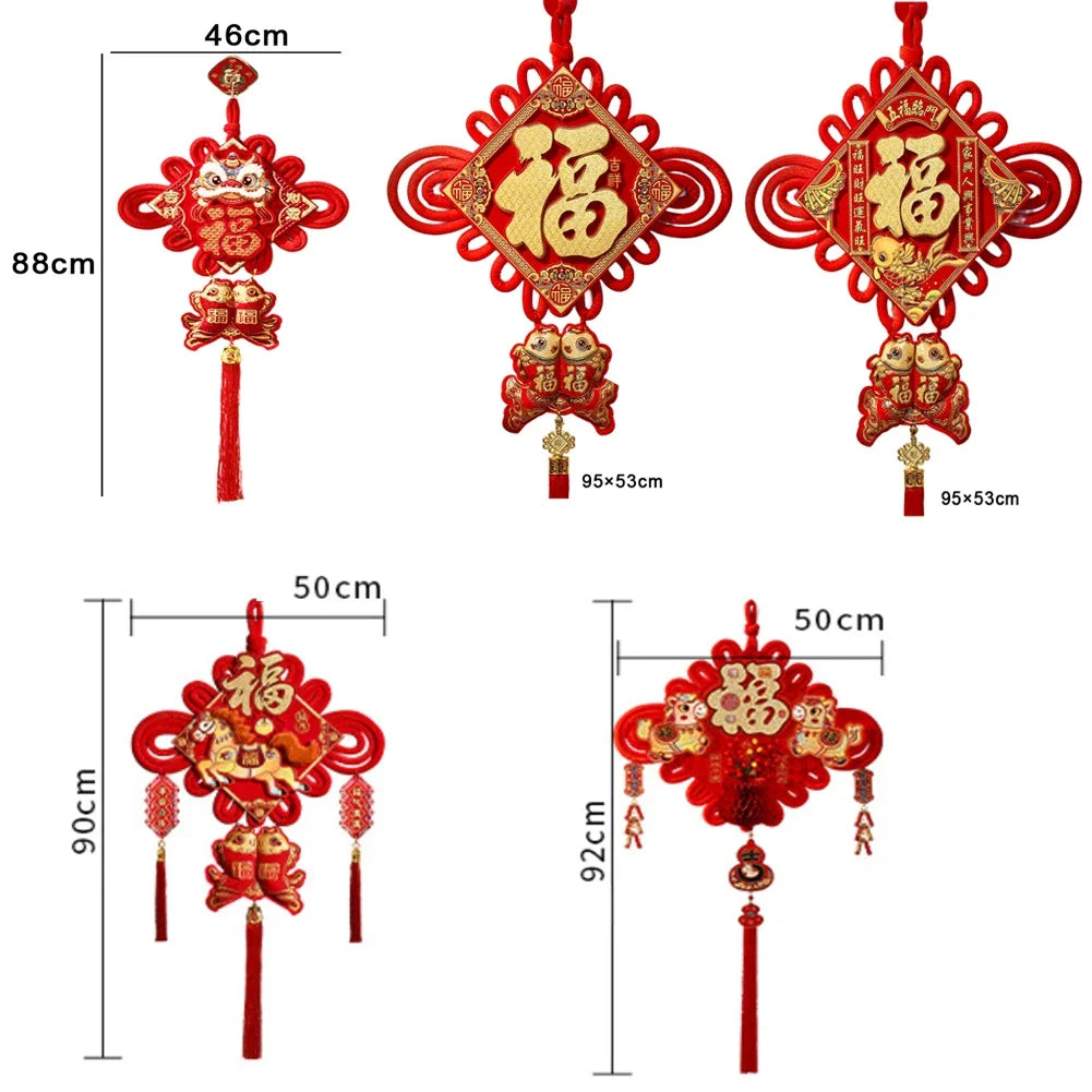 Decorative Large Chinese Knot Tassel Hanging Ornament for 2026 Lunar New Year Red Flannel Home Wall Door Accessory