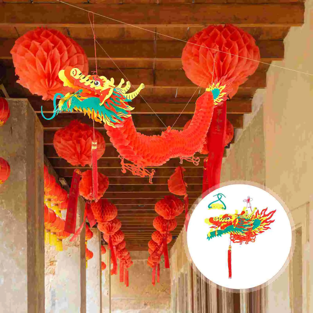 1m 1.5m Chinese Dragon Year New Lantern Festival Paper Hanging Decoration Spring Garland Lanterns Party Ornament Red 3D Decor