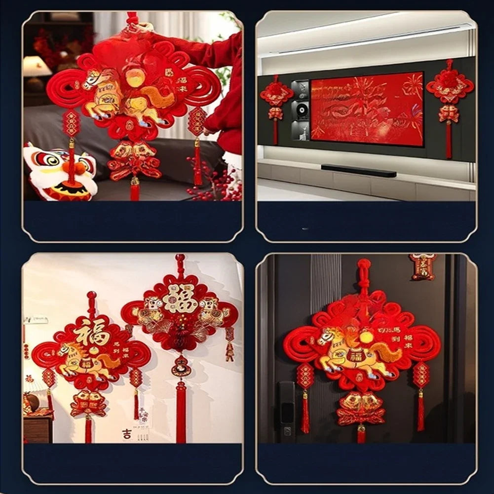 Decorative Large Chinese Knot Tassel Hanging Ornament for 2026 Lunar New Year Red Flannel Home Wall Door Accessory